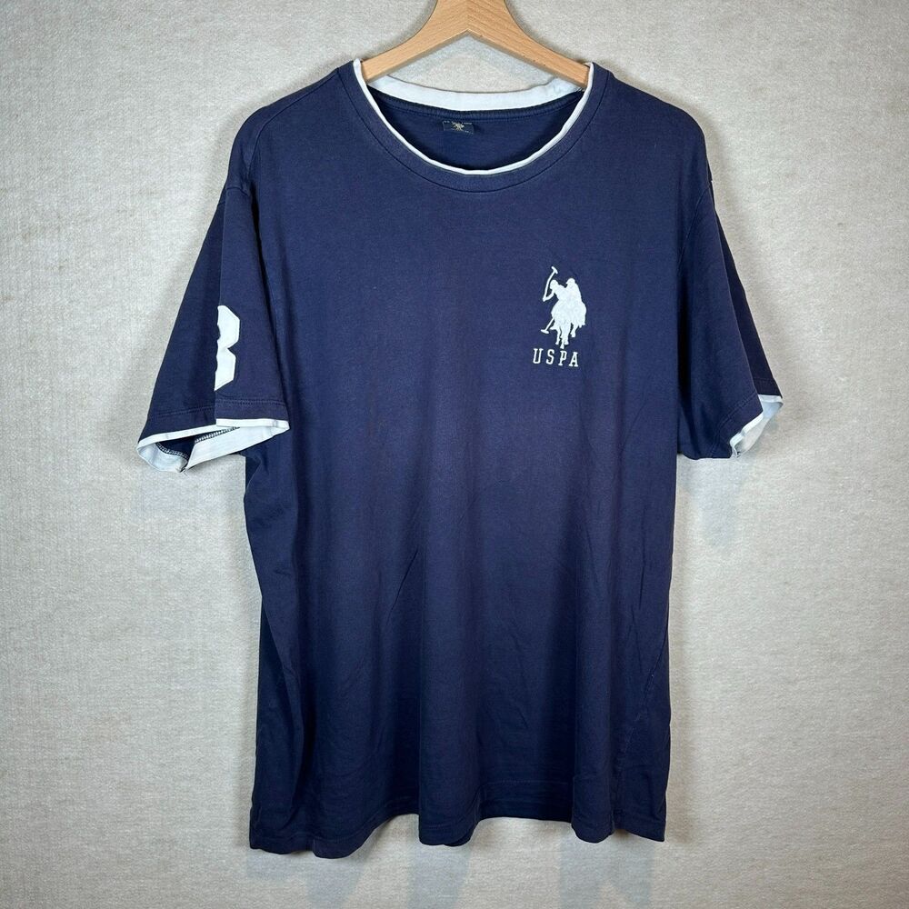 US Polo Assn T Shirt Mens XL Navy Big Logo Number 3 Sleeve Preppy Casual Fade